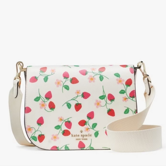 kate spade Handbags - Kate Spade Madison Strawberry Vine Printed Saffiano Saddle Bag, Cream